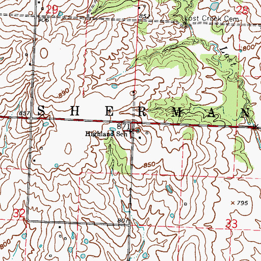 Topographic Map of Highland School (historical), MO