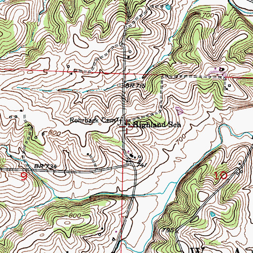 Topographic Map of Highland School (historical), MO