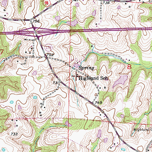 Topographic Map of Highland School (historical), MO
