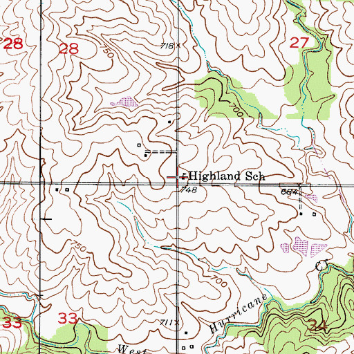 Topographic Map of Highland School, MO