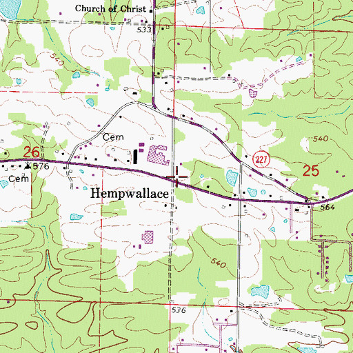 Topographic Map of Hempwallace, AR