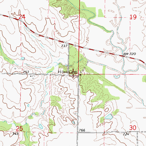 Topographic Map of Hiles Cemetery, MO