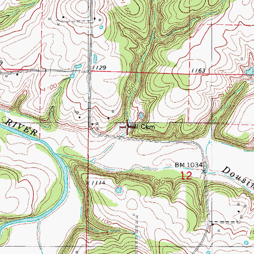 Topographic Map of Hill Cemetery, MO