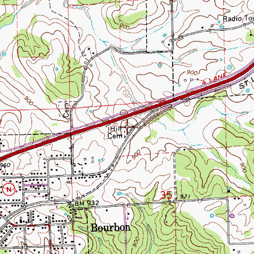 Topographic Map of Hill Cemetery, MO