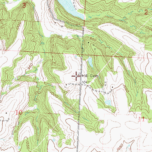 Topographic Map of Hill Cemetery, MO