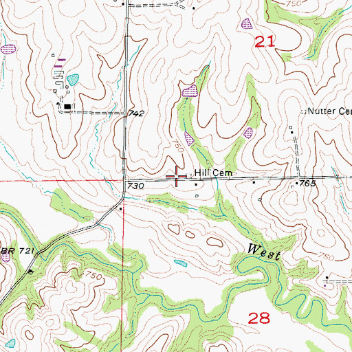 Topographic Map of Hill Cemetery, MO