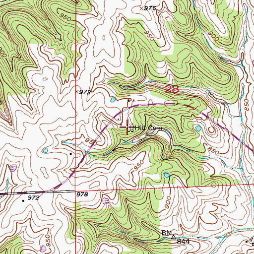 Topographic Map of Hill Cemetery, MO