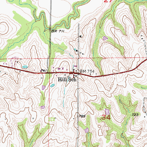 Topographic Map of Hill School, MO