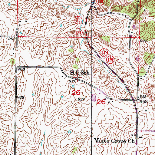 Topographic Map of Hill School, MO