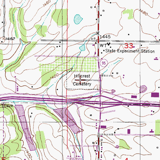 Topographic Map of Hillcrest Cemetery, MO