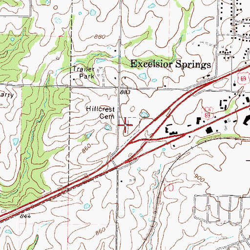 Topographic Map of Hillcrest Excelsior Cemetery, MO