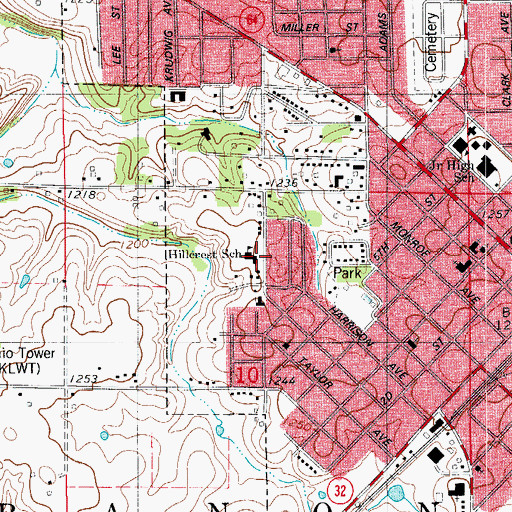 Topographic Map of Hillcrest School, MO