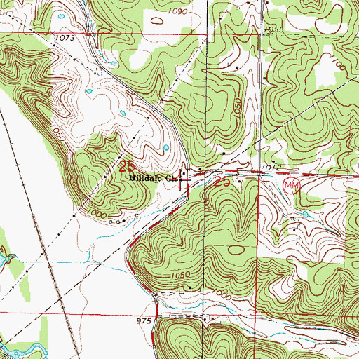 Topographic Map of Hilldale Church, MO