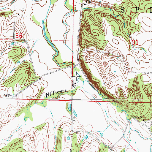 Topographic Map of Hillhouse Branch, MO