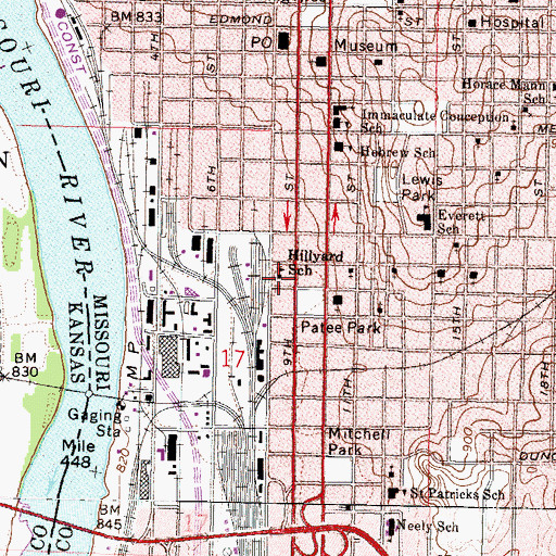 Topographic Map of Hillyard School, MO