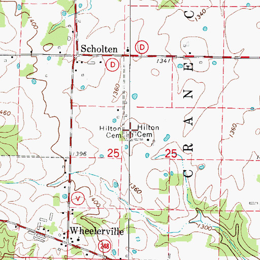 Topographic Map of Hilton Cemetery, MO