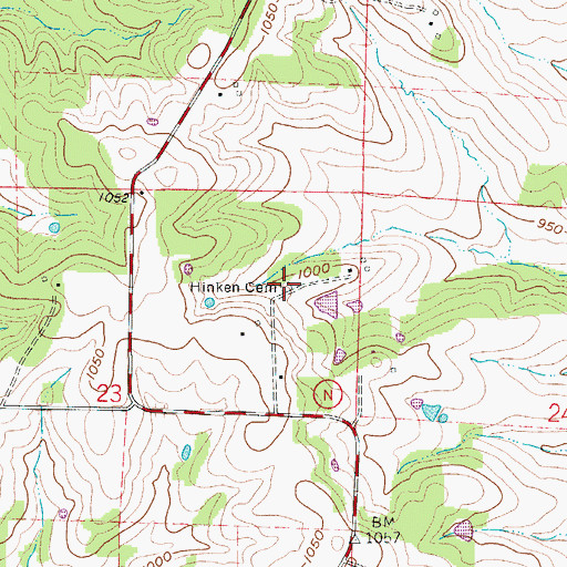 Topographic Map of Hinken Cemetery, MO