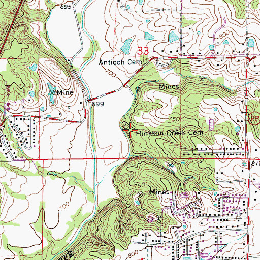 Topographic Map of Hinkson Creek Cemetery, MO