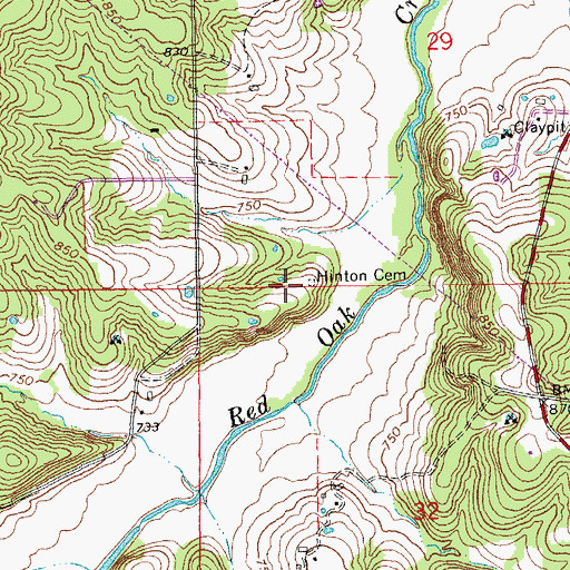 Topographic Map of Hinton Cemetery, MO