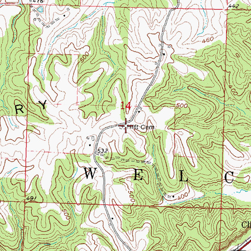 Topographic Map of Hitt Cemetery, MO