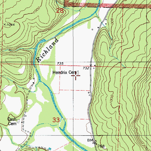 Topographic Map of Hendrix Cemetery, AR