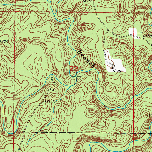 Topographic Map of Hobbs Branch, MO