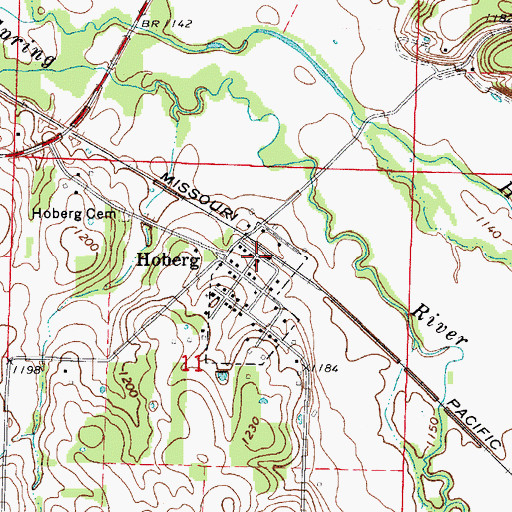 Topographic Map of Hoberg, MO