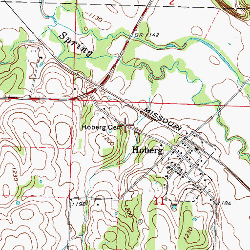 Topographic Map of Hoberg Cemetery, MO