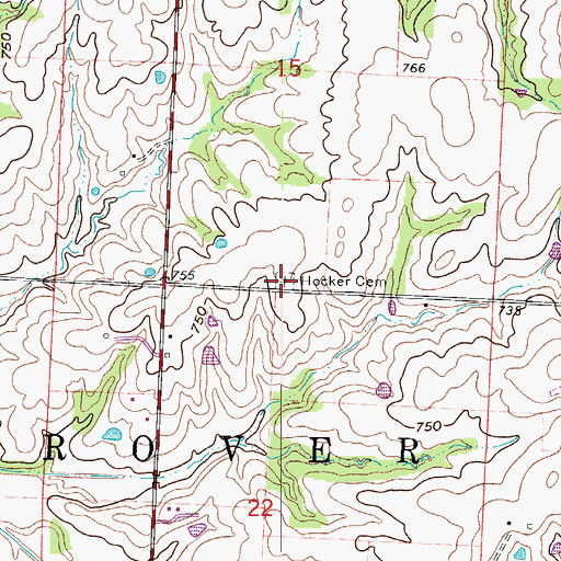 Topographic Map of Hocker Cemetery, MO