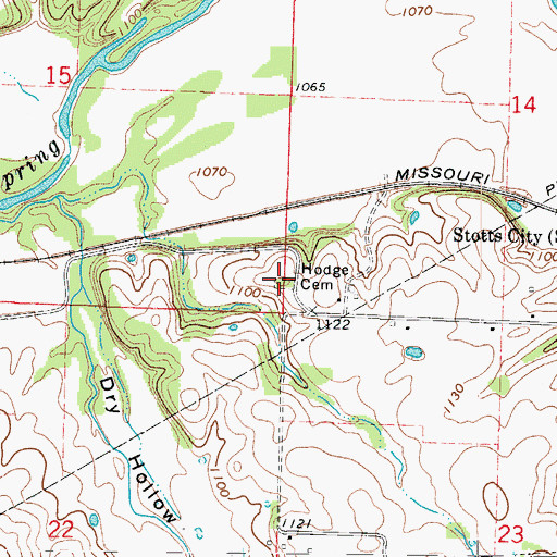 Topographic Map of Hodges Cemetery, MO