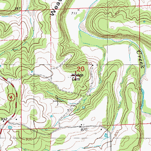 Topographic Map of Hodge Cemetery, MO
