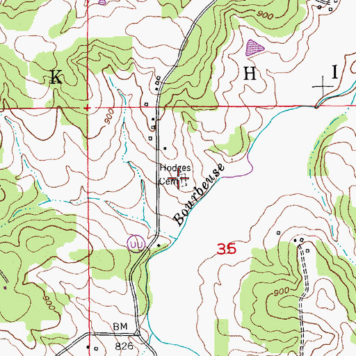 Topographic Map of Hodges Cemetery, MO