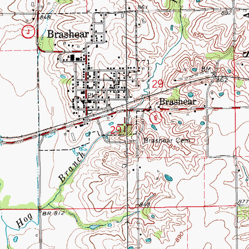 Topographic Map of Hog Branch, MO