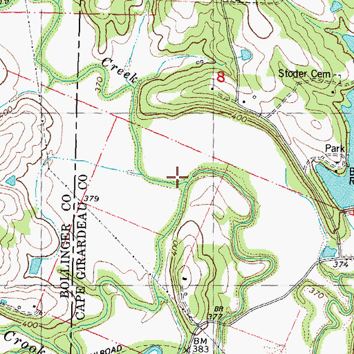 Topographic Map of Hog Creek, MO