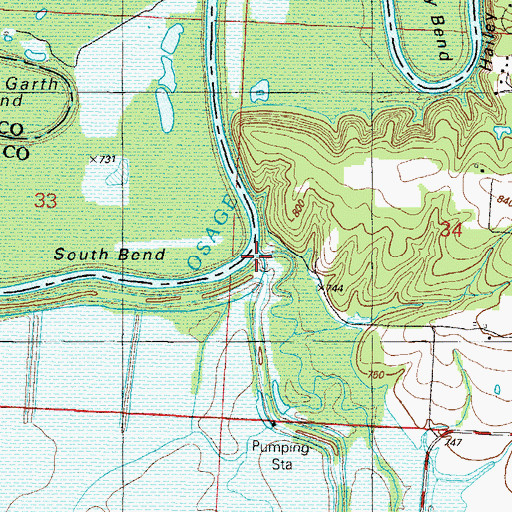 Topographic Map of Hog Slough, MO