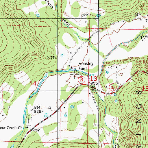 Topographic Map of Hensley Ford, AR