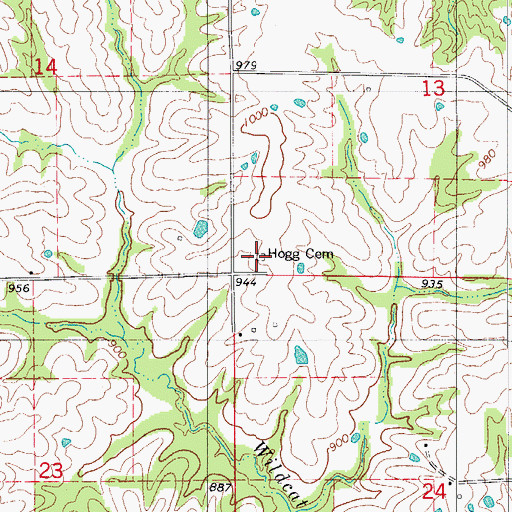 Topographic Map of Hogg Cemetery, MO