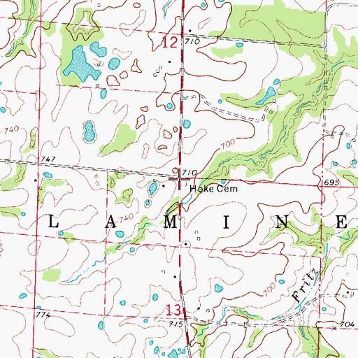 Topographic Map of Hoke Cemetery, MO