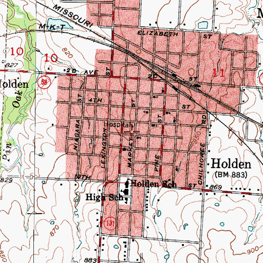 Topographic Map of Holden, MO