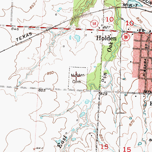 Topographic Map of Holden Cemetery, MO
