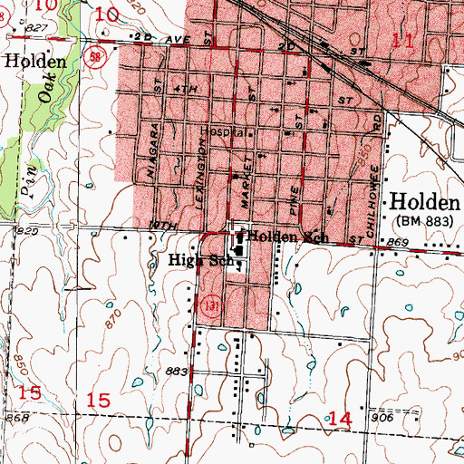 Topographic Map of Holden Intermediate School, MO