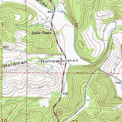 Topographic Map of Holdman Hollow, MO