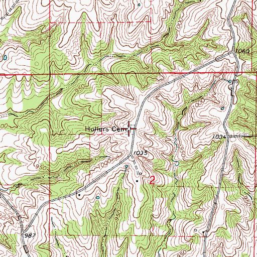 Topographic Map of Hollers Cemetery, MO