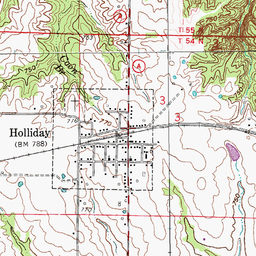 Topographic Map of Holliday, MO