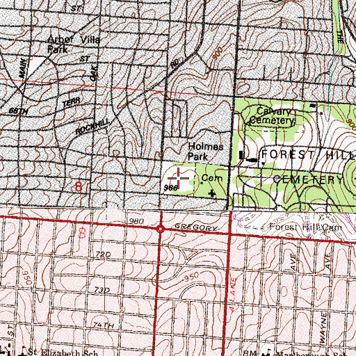 Topographic Map of Holmes Park, MO