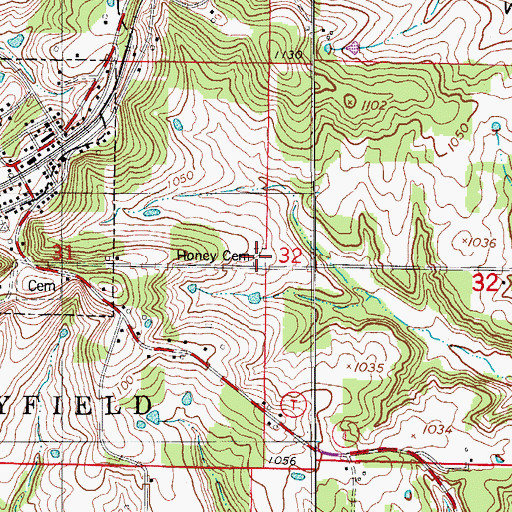 Topographic Map of Honey Cemetery, MO