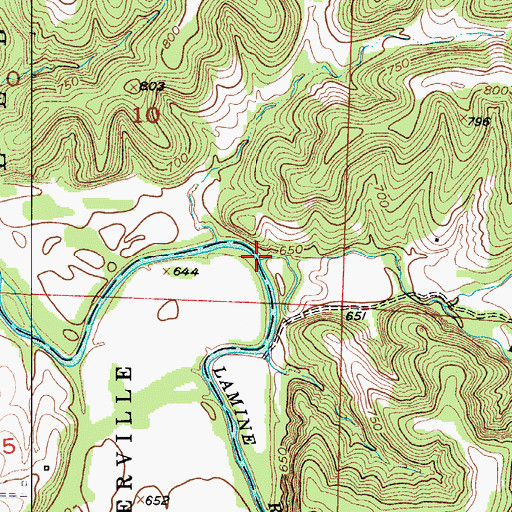 Topographic Map of Honey Creek, MO