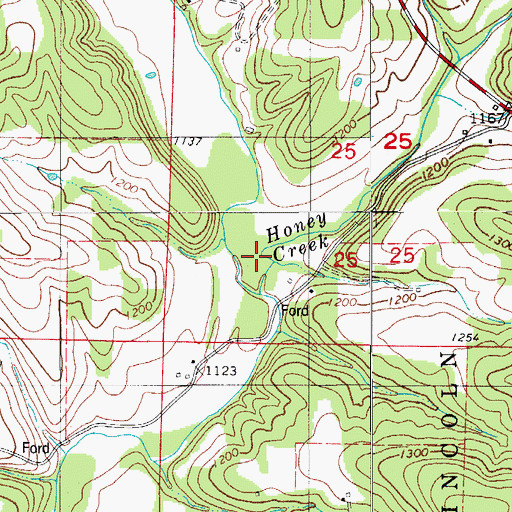 Topographic Map of Honey Creek, MO