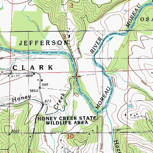 Topographic Map of Honey Creek, MO
