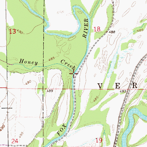 Topographic Map of Honey Creek, MO